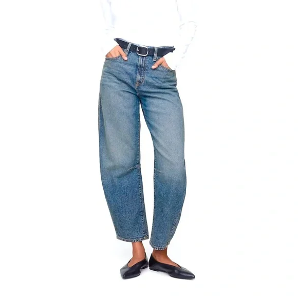 Gap High Rise Barrel Jeans Womens Size 28/6 Petite Light Indigo Wash - Picture 2 of 11